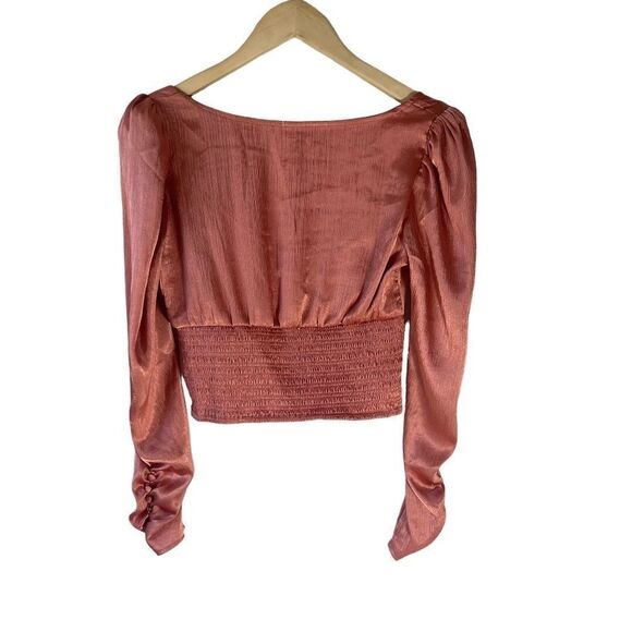 Free People Santiago NWT Pink Cinnamon Puff Shoulder Crop Top Sz XS - Picture 4 of 12